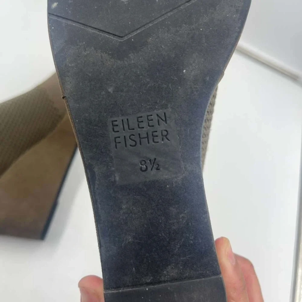 Eileen Fisher‎ Womens Olive Brown Stretch Knit Open Toe Wedge Sandals Size 8.5